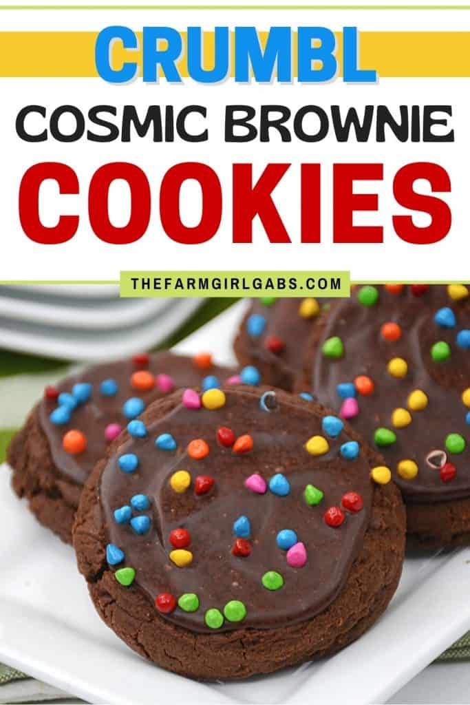 A chocolatey cookie with a chocolate ganache topping and colorful rainbow chips on top will be a showstopper in not only the presentation but in taste! Chocolate lovers definitely need to try this unique and delicious recipe for copycat Crumbl Cosmic Brownie Cookies.