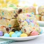 Make fun and flavorful Easter Cookie Bars for the holiday. These easy cookie bars are sure to be a huge hit for your Easter celebration. These thick and chewy M&M Cookies bars are perfect for any holiday or occasion. Fill them with chocolate chips, M&M's, or any chopped chocolate candy. They're also perfect to use up leftover Halloween candy.