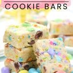 Make fun and flavorful Easter Cookie Bars for the holiday. These easy cookie bars are sure to be a huge hit for your Easter celebration. These thick and chewy M&M Cookies bars are perfect for any holiday or occasion. Fill them with chocolate chips, M&M's, or any chopped chocolate candy. They're also perfect to use up leftover Halloween candy.