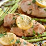 Simple and delicious is the perfect way to describe this easy Sheet Pan Honey Lemon Chicken & Asparagus recipe. This tasty chicken recipe is a simple and flavorful weeknight dinner. It's the perfect meal-in-one! This is an easy sheet pan recipe.
