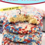 There is no better way to celebrate a day like July 4th than with some homemade red, white, and blue Patriotic Butter Cookies. Try this recipe for some of the tastiest, most flavorful baked cookies ever! This easy red, white and blue recipe is a delicious 4th of July Recipe. This classic butter cookie recipe is rolled in red, white and blue patriotic sprinkles.