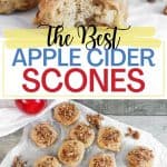 Make these perfectly flaky and flavorful Apple Cider County Scones using this simple recipe. These apple scones will melt in your mouth and are perfect for pairing with a warm or cold beverage in the morning! These scones are a great fall baking recipe when apples are in season. But, they can be made year-round too.