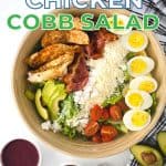 Delicious, light and flavorful is the way to go with this Grilled Chicken Cobb Salad recipe. This easy meal idea is great to take with you when you’re on the go, whether you’re headed to work or traveling. This salad is portable too! This is a great mason jar recipe to take to work or serve at a picnic. Summertime is the perfect time to enjoy salads. This Grilled Chicken Cobb Salad is delicious in so many ways, go ahead and give it a try!