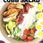 Delicious, light and flavorful is the way to go with this Grilled Chicken Cobb Salad recipe. This easy meal idea is great to take with you when you’re on the go, whether you’re headed to work or traveling. This salad is portable too! This is a great mason jar recipe to take to work or serve at a picnic. Summertime is the perfect time to enjoy salads. This Grilled Chicken Cobb Salad is delicious in so many ways, go ahead and give it a try!
