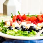 Watermelon Feta Arugula Salad is the perfect summer salad! The sweetness of the watermelon pairs perfectly with the salty feta, and the peppery arugula gives it a nice bite. If you're looking for a delicious summer salad, then this Watermelon Feta Arugula Salad is just what you've been looking for! It also makes a great patriotic recipe for your 4th of July party.