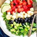 Watermelon Feta Arugula Salad is the perfect summer salad! The sweetness of the watermelon pairs perfectly with the salty feta, and the peppery arugula gives it a nice bite. If you're looking for a delicious summer salad, then this Watermelon Feta Arugula Salad is just what you've been looking for! It also makes a great patriotic recipe for your 4th of July party.