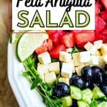Watermelon Feta Arugula Salad is the perfect summer salad! The sweetness of the watermelon pairs perfectly with the salty feta, and the peppery arugula gives it a nice bite. If you're looking for a delicious summer salad, then this Watermelon Feta Arugula Salad is just what you've been looking for! It also makes a great patriotic recipe for your 4th of July party.