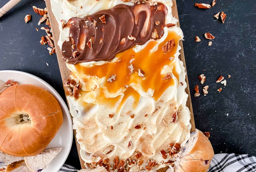 You’ve likely heard of butter boards, but what about a Cream Cheese Bagel Board? If you’re a bagel lover who looks forward to spreading them with cream cheese, you will love this easy-to-assemble board. This fun version of a charcuterie board is a great breakfast or brunch recipe idea.