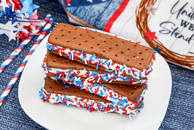Get ready to make a fun and flavorful frozen treat everyone can enjoy with this Patriotic Ice Cream Sandwich recipe. Children and adults can indulge in this simple, sweet dessert!