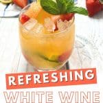 Who says you need to visit the bar for fresh, flavorful adult-friendly beverages? Learn how to easily prepare an incredible White Wine Sangria in no time with this simple, stress-free recipe. This is an easy summer drink recipe.