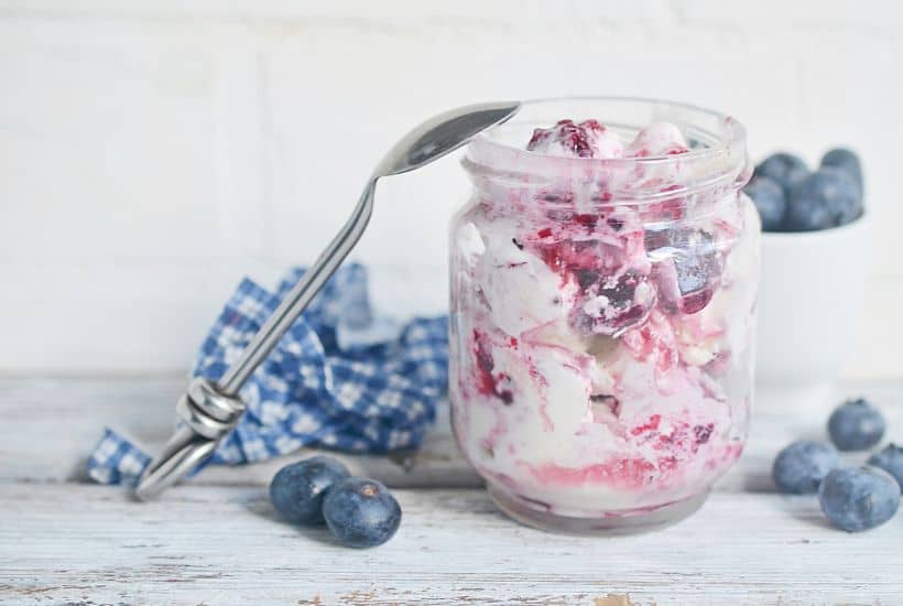 Combine the sweet taste of two desserts when preparing this delicious Homemade Blueberry Pie Ice Cream. It's sweet, loaded with flavor, and perfect as an after-dinner treat.