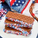 Are you in a patriotic mood or looking forward to celebrating a holiday like July 4th with family and friends? If so, make these simple, stress-free Patriotic Ice Cream Sandwiches in seconds and have them ready to serve! They're the perfect treat to eat on a hot summer day when craving something sweet that can cool you down!