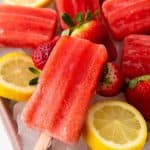 Cool down on a warm summer day with these refreshingly delicious Strawberry Lemon Popsicles. They’re fruity, flavorful, and naturally good for you. This easy popsicle recipe is a great treat for kids and adults.