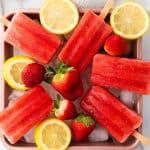 Cool down on a warm summer day with these refreshingly delicious Strawberry Lemon Popsicles. They’re fruity, flavorful, and naturally good for you. This easy popsicle recipe is a great treat for kids and adults.