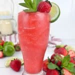 Enjoy this summertime drink that is so good! This frozen Strawberry Mojito is full of flavor and is super easy to make. This easy summer drink recipe is slightly sweet with a zesty punch from adding fresh and flavorful lime juice to the mix.