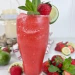 Enjoy this summertime drink that is so good! This frozen Strawberry Mojito is full of flavor and is super easy to make. This easy summer drink recipe is slightly sweet with a zesty punch from adding fresh and flavorful lime juice to the mix.