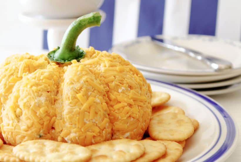 Prepare the perfect fall appetizer for family and friends with this Pumpkin Shaped Cheeseball. It looks just as good as it tastes and is the ideal addition to your fall party menu. Dip some of your favorite foods into it to add that extra cheesy touch!