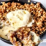 Nothing screams fall like an easy apple dessert. If you're one of those people looking for new recipes to test out, this Cast Iron Apple Crisp won't disappoint you. Prepared with flavorful ingredients like granny smith apples, cinnamon, brown sugar, nutmeg, and more, it won't take long for you to assemble this delicious dessert.