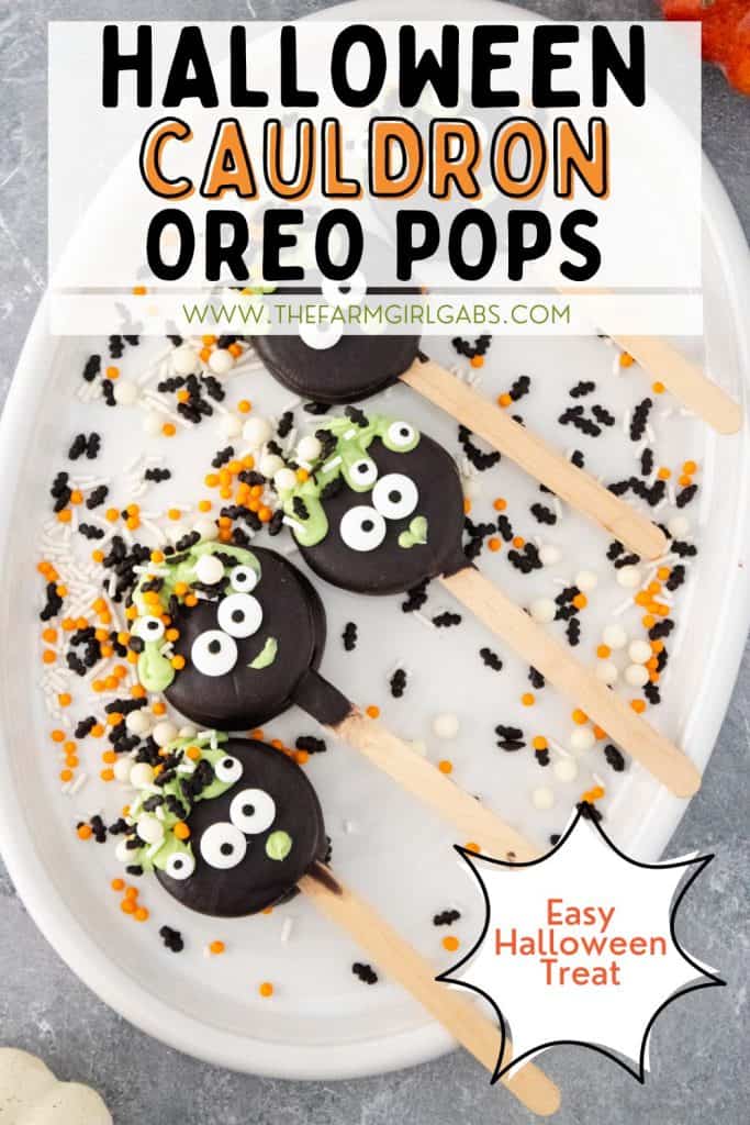 These cute Cauldron Oreo Pops for Halloween are a fun treat to celebrate spooky season. This Halloween recipe is easy to make and fun to eat.