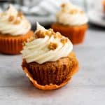These Carrot Cake Cupcakes are moist and flavorful with a hint of cinnamon. The decadent cream cheese frosting adds the perfect finishing touch with a creamy tanginess that compliments the sweetness of the cupcakes perfectly.