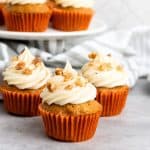 These Carrot Cake Cupcakes are moist and flavorful with a hint of cinnamon. The decadent cream cheese frosting adds the perfect finishing touch with a creamy tanginess that compliments the sweetness of the cupcakes perfectly.