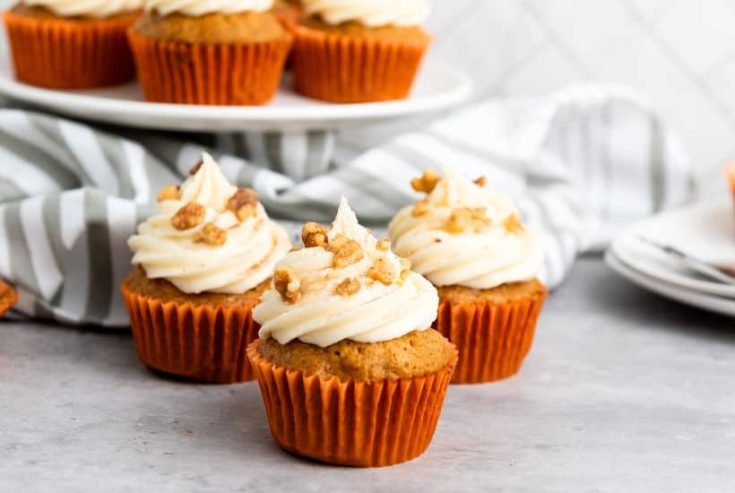 These Carrot Cake Cupcakes are moist and flavorful with a hint of cinnamon. The decadent cream cheese frosting adds the perfect finishing touch with a creamy tanginess that compliments the sweetness of the cupcakes perfectly. 