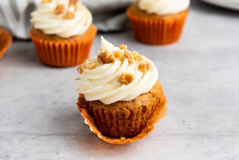 These Carrot Cake Cupcakes are moist and flavorful with a hint of cinnamon. The decadent cream cheese frosting adds the perfect finishing touch with a creamy tanginess that compliments the sweetness of the cupcakes perfectly.