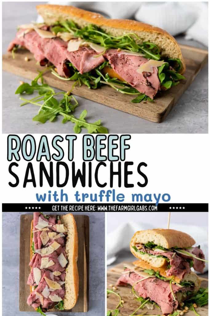 This Roast Beef Sandwich is no ordinary sandwich! With medium-rare roast beef, arugula, shaved parmesan, and roasted pine nuts, this roast beef sandwich is over-the-top delicious. And when you slather on that homemade truffle mayo it becomes absolute perfection.