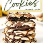 These Soft & Chewy Snickers Cookies are a delightful treat that has all the flavors of a Snickers bar. The double chocolate cookies are soft and chewy while the nougat whipped frosting adds a totally different chewy element. Topped with melted caramel, chocolate, and peanuts, these Snickers cookies truly are the perfect sweet treat.