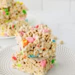Made with Lucky Charms cereal, gooey marshmallows, and a bit of butter, these Lucky Charms treats are so quick and easy and will bring a smile to your face in no time. In just a few simple steps, you'll have a nostalgic snack that's perfect for sharing with friends or taking to school parties. This easy no bake treat isn't just for St. Patrick's Day.