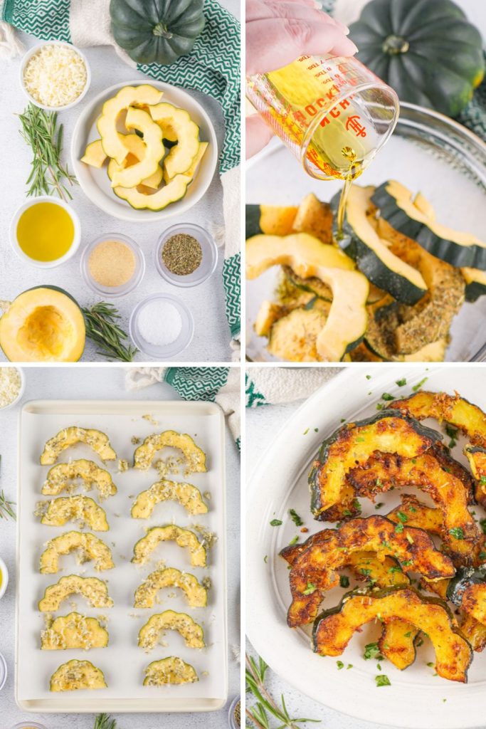 These Roasted Acorn Squash Slices are a super tasty, quick, and easy side dish. With few ingredients and minimal cook/prep time, this fall dish is great as a last-minute addition. The rich flavors of acorn squash are heightened by the aromatic herbs and brought full circle with the addition of parmesan and seasonings.